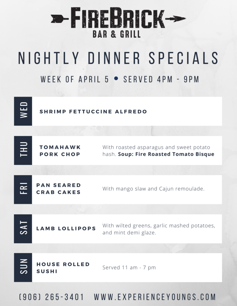 Weekly Dinner Specials April 5 Weekly Dinner Specials April 5
