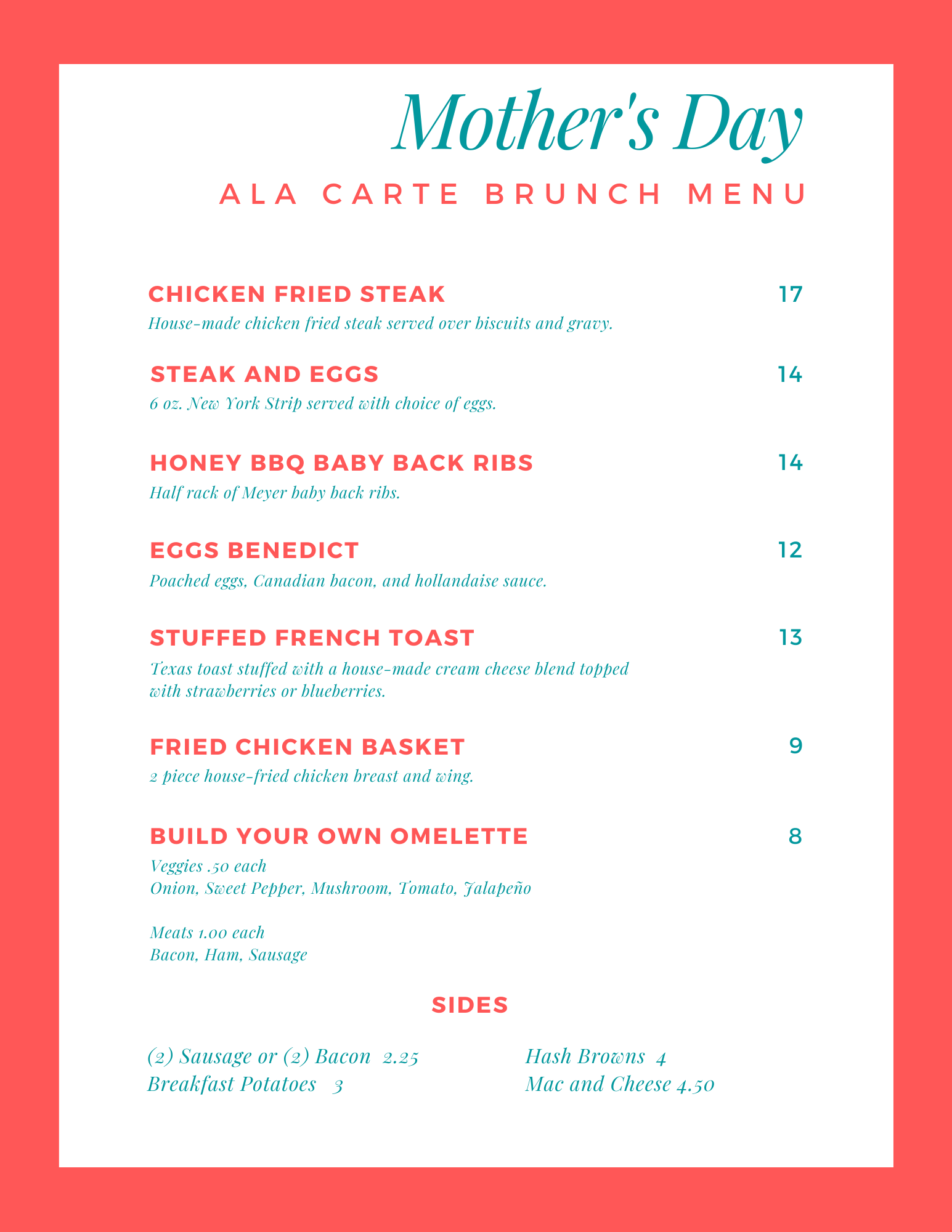 Mother's Day Ala Carte Brunch Young's Golf, Recreation & Dining